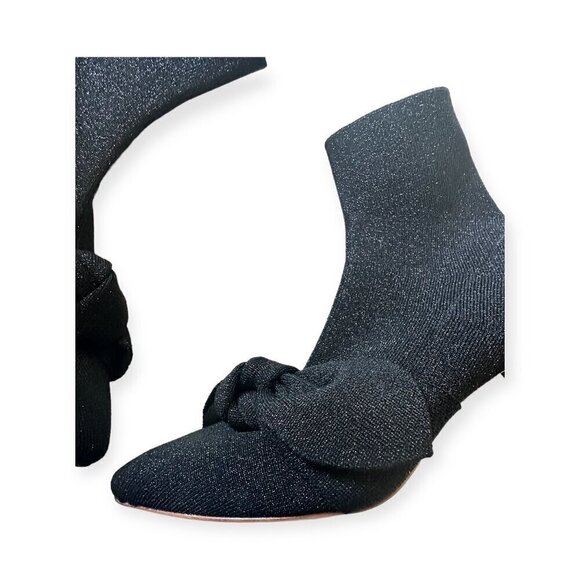 Loeffler Randall Kassidy Stretch Bow Booties,‎ Black/Metallic Knit, 8.5B, New - Picture 11 of 14
